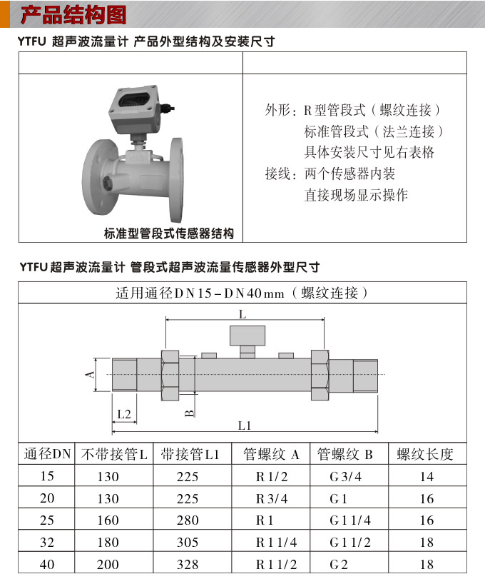 超聲波流量計,YTFU管段式超聲波流量計結(jié)構(gòu)圖