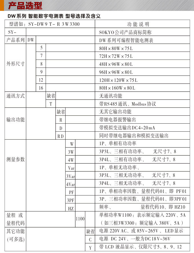 數(shù)字功率表，DW5單相有功功率表產(chǎn)品選型圖 