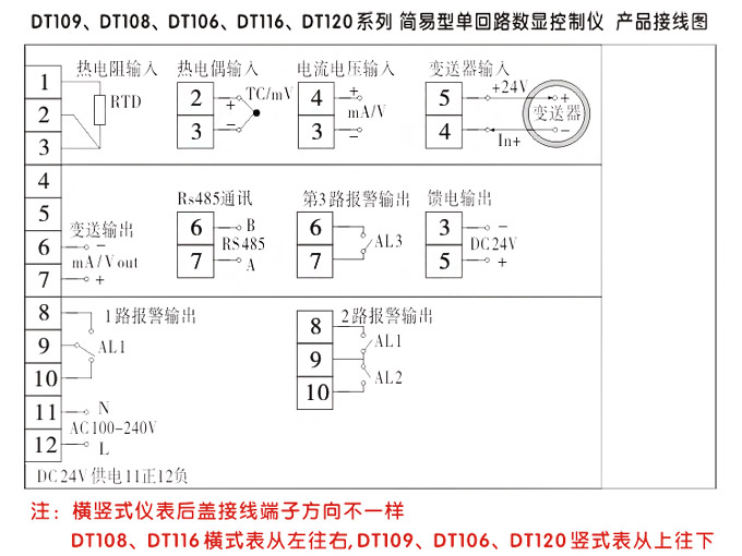 傳感器數顯表，DT100簡易型單回路顯示控制儀產品接線圖2