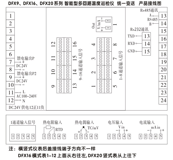 智能溫度巡檢儀，DFX16液晶溫度巡檢儀，多回路巡檢控制儀接線方式4