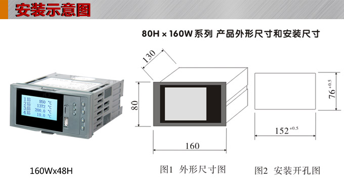 液晶漢顯控制儀，DT516四回路液晶顯示表，液晶顯示控制儀  安裝示意圖