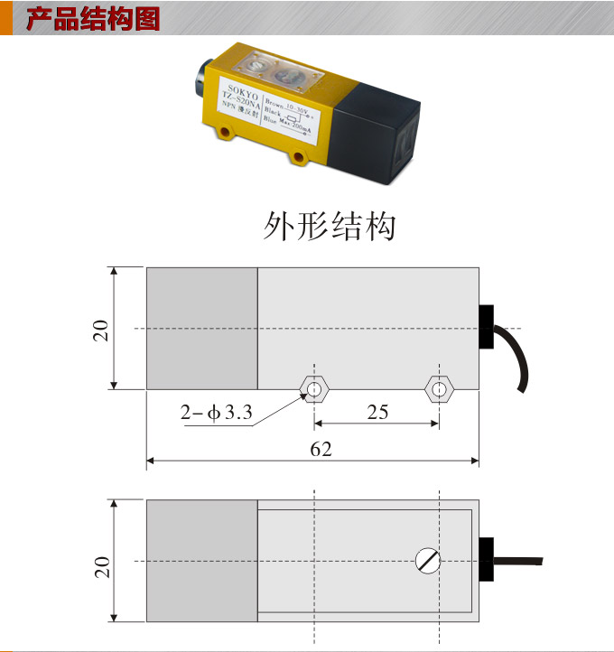 光電開關(guān),TZ-S20長條形光電開關(guān),光電傳感器結(jié)構(gòu)圖 光電開關(guān),TZ-S20長條形光電開關(guān),光電傳感器結(jié)構(gòu)圖